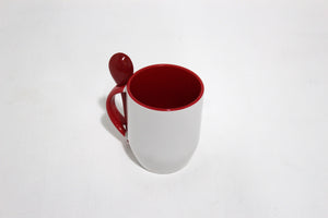 TAZA 11 OZ CON CUCHARA E INTERIOR DE COLOR ROJO