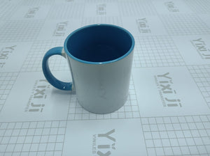 TAZA 11 OZ INTERIOR Y ASA DE COLOR AZUL CLARO